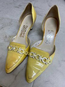 *NH100189 【Salvatore Ferragamo　フェラガモ】パンプス　靴　イエロー　24ｃｍ　他ブランド靴多数出品中！