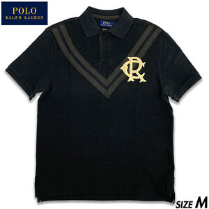 国内正規品■POLO by Ralph Lauren(ポロ ラルフローレン) VラインRCワッペン 鹿の子 半袖ポロシャツ 黒ブラックM [CUSTOM FIT]