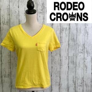 RODEO CROWNS WIDE BOWL★ロデオクラウンズワイドボウル★バックロゴ Vネック Tシャツ★サイズF　85-104