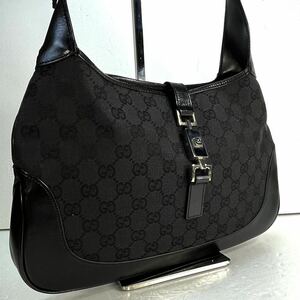 GUCCI ★グッチ GGキャンバス ジャッキー ショルダーバッグ ブラック ジャガード×本革 シルバー金具 ワンショルダー