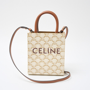 CELINE セリーヌ ミニ バーティカル トリオンフ キャンバス CELINE カバ 194372BZK.01BC ハンド ショルダーバッグ レザー ホワイト