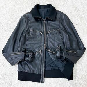 【美品】ジャックローズ JACK ROSE レザージャケット ライダース ラムレザー 羊革 ブラック リブ Lサイズ 4size 大きいサイズ ダブルジップ