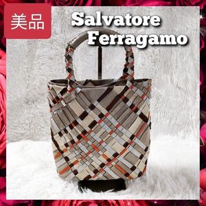 【極美品】送料無料 Salvatore Ferragamo サルヴァトーレフェラガモ ハンドバッグ トートバッグ キャンバス×ビニール×レザー