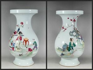 【瓏】陶磁器 粉彩人物故事瓶 大清雍正年製 染付 置物擺件 古賞物 中国古美術 蔵出