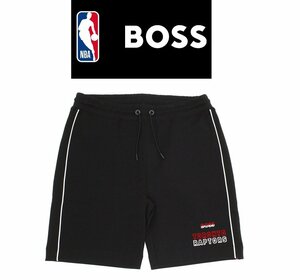 3万新品◆L◆ボス BOSS×NBAコラボ TORONTO RAPTORS ロゴ入りスウェットハーフパンツ 黒『Slam_2_NBA』1円