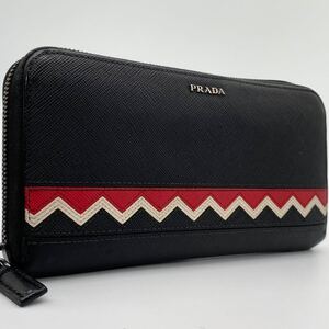 【希少・極美品】PRADA プラダ 長財布 ロングウォレット ラウンドファスナー サフィアーノレザー メタルロゴ ブラック 本革 メンズ