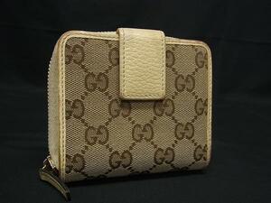 1円 GUCCI グッチ 346056 GG柄 GGキャンバス 二つ折り 財布 ウォレット レディース ブラウン系 FB9111