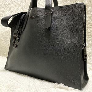 1円★極美品/A4◎/2層★ COACH コーチ ビジネスバッグ ショルダーバッグ 2way チャーリー シボ革 レザー ブラック メンズ レディース 76202