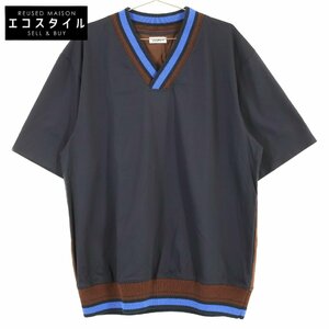 新品同様/ Coohem コーヘン 13-232-022 Vネック リブニット コンビ Tシャツ トップス XL ネイビー×ブラウン メンズ