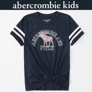 新品タグ付き☆Abercrombie kids裾結び半袖Tシャツ7/8 130 紺ネイビー アバクロンビーキッズアバクロ キッズアバクロンビー&フィッチ