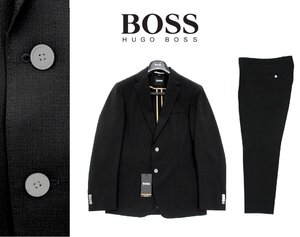 20万新品◆52＝L◆BOSS ヒューゴボス ヴァージンウールブレンド ストレッチシアサッカー素材 サマースーツ SLIM FIT『Ｃ_Hanry』黒 1円