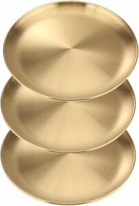 ゴールド 3枚セット 15cm Desirable ステンレス 丸皿 小皿 大皿 ディナープレート ステンレストレイ 丸型 (15