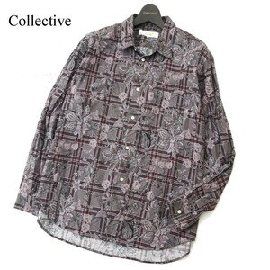 Collective コレクティブ メンズビギ 通年 ビエラ起毛★ 長袖 エスニック フラワー チェック シャツ Sz.LL　メンズ　A3T00505_1#C