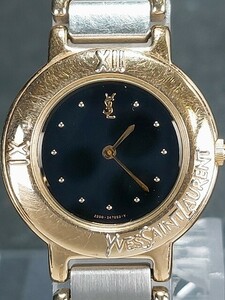 Yves Saint Laurent イブサンローラン 2200-229789 アナログ クォーツ 腕時計 ブラック文字盤 シルバ＆ゴールド メタルベルト 電池交換済み