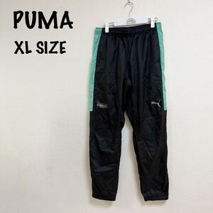 美品　PUMA プーマ　ナイロンパンツ メンズ　XLサイズ　パンツ ブラック グリーン　ジャージ　パンツ　ボトムス　黒　緑　トリコット起毛