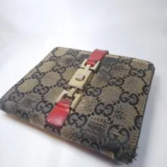 GUCCI グッチ ２つ折り 財布 GGキャンバス レザー ジャッキー レッド