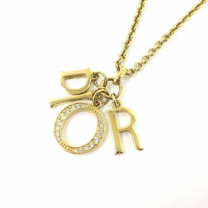 1円スタート Christian Dior クリスチャンディオール ロゴチャーム ネックレス ラインストーン ゴールドカラー アクセサリー レディース