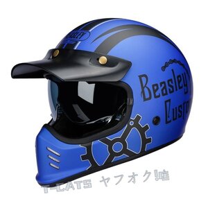 ☆新品ハーレー機関車 レトロフルフェイスヘルメット バイク用ヘルメット オフロードヘルメット 通気性良い DOT認証規格 S -XXXL 紺