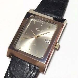 【1円】 時計 RADO ラドー DIASTAR ダイヤスター 711.0095.3 QUARTZ クォーツ デイト 3針 レクタンギュラー ゴールド系 腕時計 ウォッチ