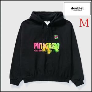 【doublet】グラデーションネオンエンブロイダリーハーフジップフーディ　neon embroidery half zip hoodie　ダブレット　黒　M