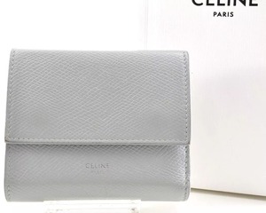 CELINE セリーヌ 三つ折り財布 ウォレット レザー 革 グレー 灰色 無地 柄なし シンプル レディース 女性 正規品 箱付き 7A79512