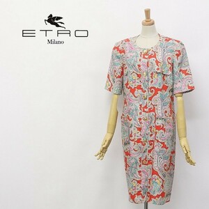 ◆ETRO/エトロ リネン100％ ペイズリー 総柄 金ボタン 半袖 ワンピース コート 42