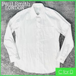 ★Paul Smith LONDON★Lサイズ ポールスミス ロンドン 長袖 シャツ メンズ 白 ホワイト ストライプ トップス Yシャツ ビジネスシャツ Y055