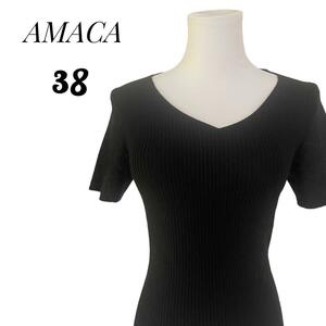 AMACA アマカ　レディース　トップス　半袖　カットソー　カシミヤ　黒　38