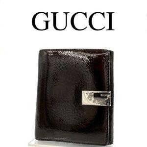 GUCCI グッチ 折り財布 ロゴ金具 Wホック ブラウン系