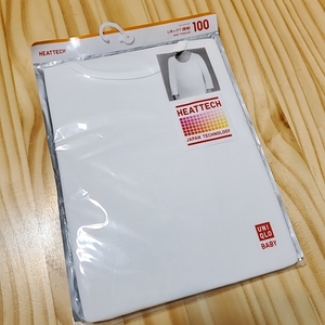 S505 UNIQLO ユニクロ HEATTECH ヒートテック 100 Uネック Tシャツ 子供 キッズ 白系 ホワイト インナー シャツ 長袖 