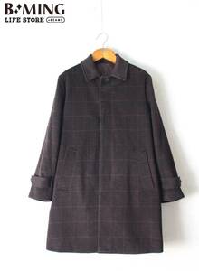 【 B:MING by BEAMS ビームス】VALLOMBROSA チェック 起毛ウール ステンカラーコート M/ゆったり 91-19-0036-803 定価\33,000 比翼