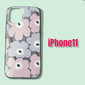 iPhone 11 ピンク マリメッコ フラワー ソフトケース ミニウニッコ marimekko 花柄ピンク グレイ 