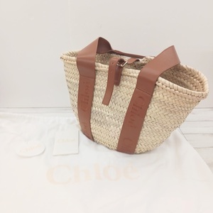 Chloe SENSE クロエ センス ラフィア ハンドバッグ ミディアムバスケット かごバッグ CARAMEL CHC23SS303J66247