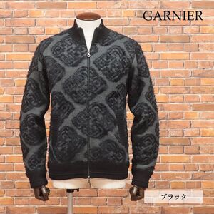 1円/秋冬/GARNIER/Mサイズ/トラックトップ ウール混 ジャガード ローゲージ ニットブルゾン モノグラム 新品/黒/ブラック/ja147/