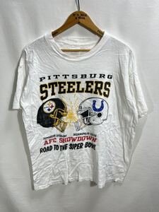 ■ ビンテージ NFL SUPER BOWL スティーラーズ × コルツ ロゴイラスト 半袖 Tシャツ サイズXL 白 アメカジ アメフト Steelers Colts ■