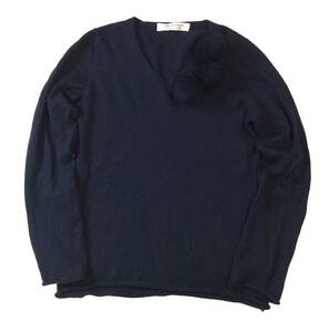 COMME des GARCONS COMME des GARCONS コムデギャルソン コムコム ポンポン付き ニット セーター Vネック ネイビー レディース S (ma)