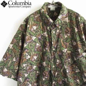 90s Columbia コロンビア 魚・ルアー 総柄 半袖BDシャツ XXL相当 ビッグサイズ ボタンダウン 釣り フィッシング D147-04-0022ZV