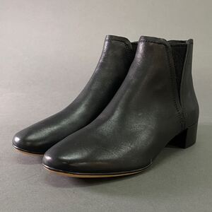 l29♪ Clarks クラークス ショートブーツ サイドゴアブーツ レザー ブラック系 フラットシューズ 23.5cm レディース 女性用