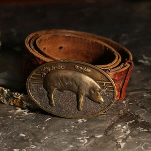 USA VINTAGE PIG DESIGN BUCKLE BELT/アメリカ古着ブタデザインバックルベルト