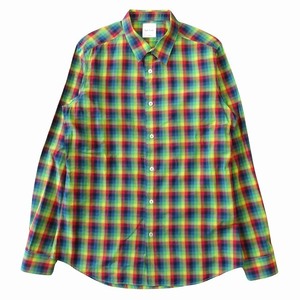 美品 17SS ポールスミス PAUL SMITH チェック シャツ カットソー 長袖 サイズL マルチ メンズ