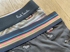 即決！ポールスミス！PAUL SMITH POP SHORT BOXER ショートボクサー 2枚組 LL 縞馬柄&マルチボーダー柄 チャコール