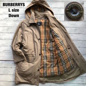 良品/Lサイズ/ダウンライナー◎バーバリーズ BURBERRY 2way モッズコート ステンカラー ノバチェック ヴィンテージ メンズ ベージュ ロング