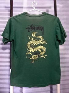 【M】初期80s OLD STUSSY DRAGON Tシャツ ドラゴン 黒タグ オールド ステューシー ヴィンテージ ショーンフォント ストックロゴ 緑