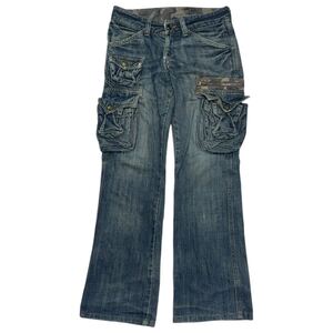 Rare archive japanese label gimmick Cargo Flare denim pants カーゴパンツ 00