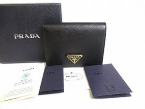 【未使用保管品】 プラダ PRADA サフィアーノ トライアングル レザー 2つ折り 財布 コンパクト財布 メンズ レディース