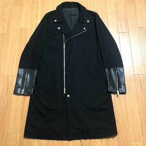 ジョンアンダーカバー JOHN UNDERCOVER 15AW フラノ袖 レザー切替 ライダースコート ウール縮絨 2015aw archive