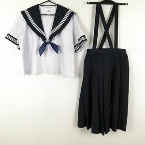 1円 セーラー服 スカート スカーフ 上下3点セット 大きいサイズ 特大 夏物 白3本線 女子 学生服 宮崎富田中学 白 制服 中古 ランクC NA7814