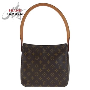 美品 LOUIS VUITTON ルイヴィトン モノグラム ルーピングMM ブラウン ゴールド金具 PVC/レザー M51146 ショルダーバッグ レディース 409385