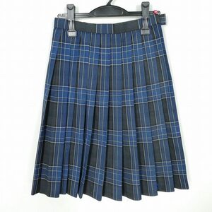 1円 スクールスカート 夏物 w63-丈60 チェック 中学 高校 プリーツ 学生服 制服 女子 中古 HK4859