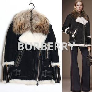 BURBERRY 16AW 国内正規 ラクーンファー ムートンライダース 32 ゴートスエード レザージャケット ダブル プローサム TOM FORD期GUCCI出身